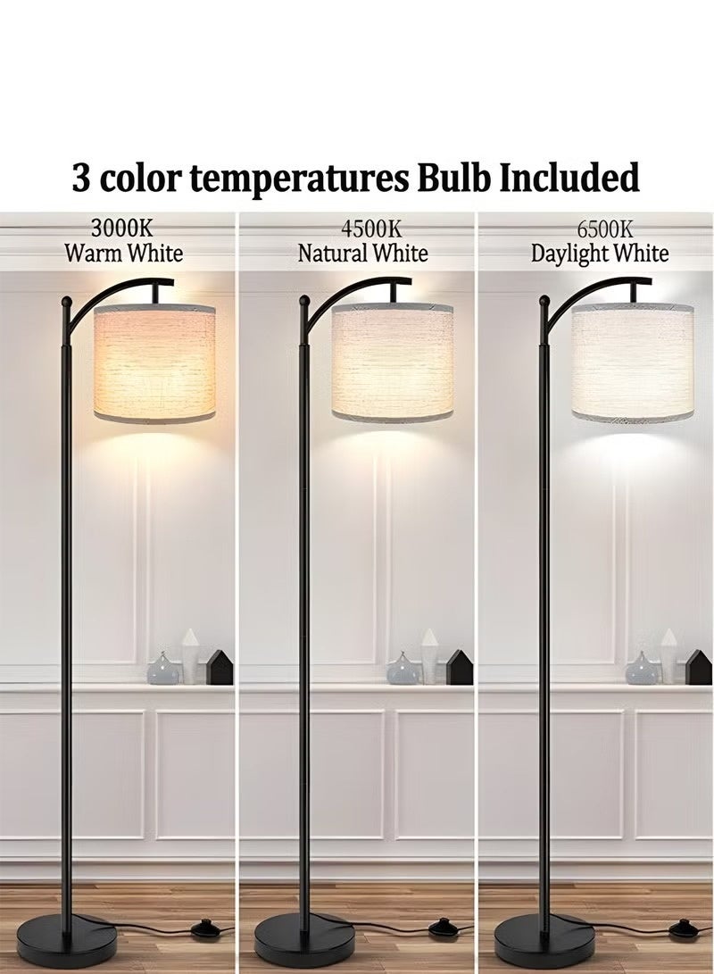 Modern Retro Warm LED Floor Lamp With White Light3 Colors Adjustable Standing Lamp With Hanging Linen Light For Living Room Bedroom Office Soft Light Iron Black, Foot Switch Included Easy to Install 9W Bulb Included Simple Retro Modern Floor Lamp Living Room 28x25x155 cm - Image 3